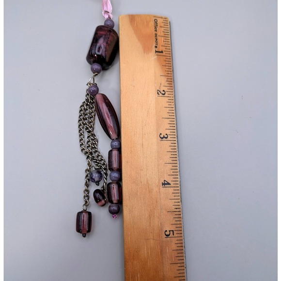 Pink Ribbon Negligee Necklace with Purple Dangling Beads - Picture 4 of 4